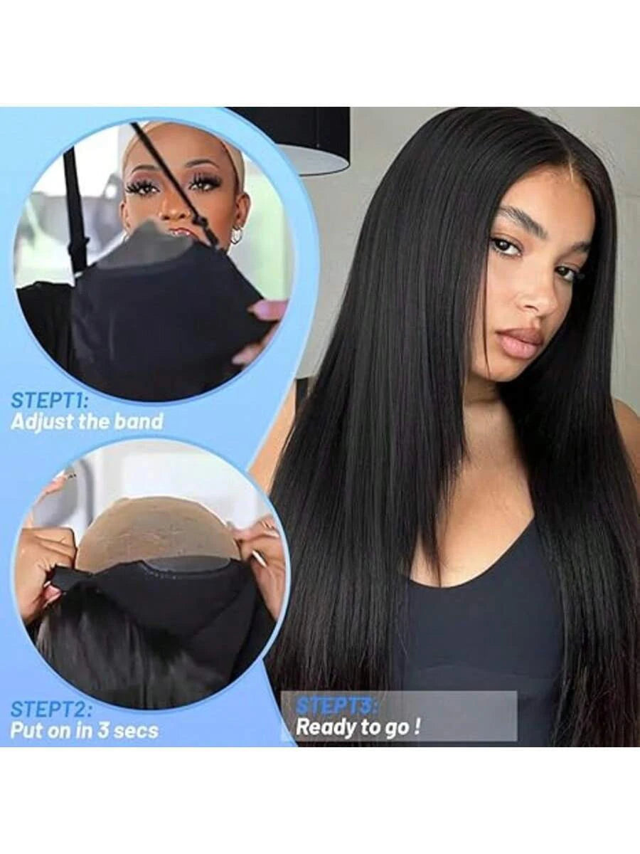 200% Density 28 Inch 13x4 Wear And Go Glueless Straight Human Hair Wigs Pre Plucked Pre Cut Lace Front Wigs For Black Women