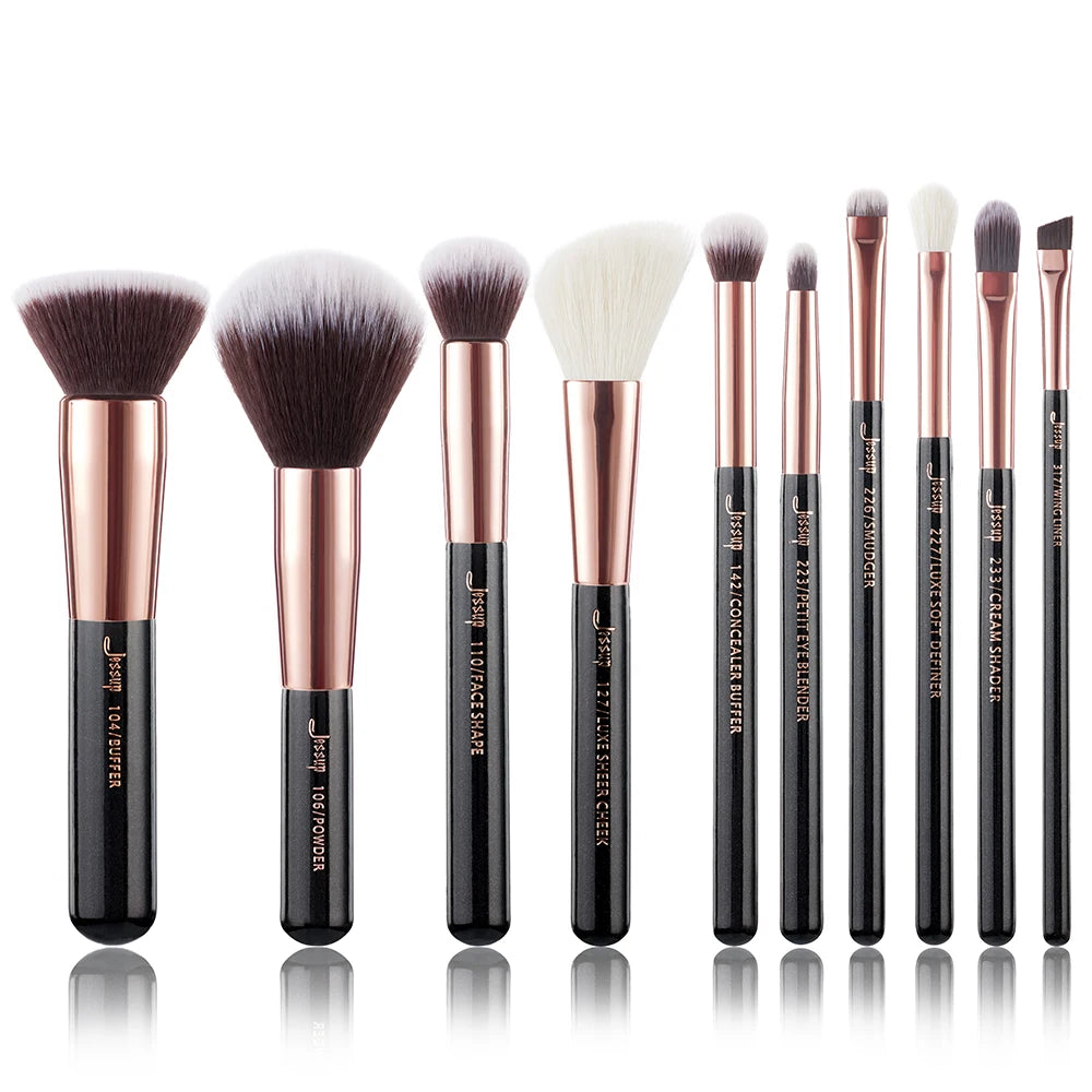 Jessup brushes 10pcs Make up Brush Natural-Synthetic Foundation Powder Contour Blush Eyeshadow Wing Liner Pearl Black