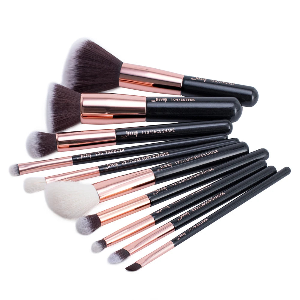 Jessup brushes 10pcs Make up Brush Natural-Synthetic Foundation Powder Contour Blush Eyeshadow Wing Liner Pearl Black