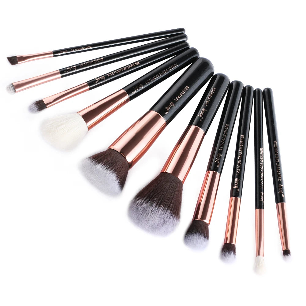 Jessup brushes 10pcs Make up Brush Natural-Synthetic Foundation Powder Contour Blush Eyeshadow Wing Liner Pearl Black