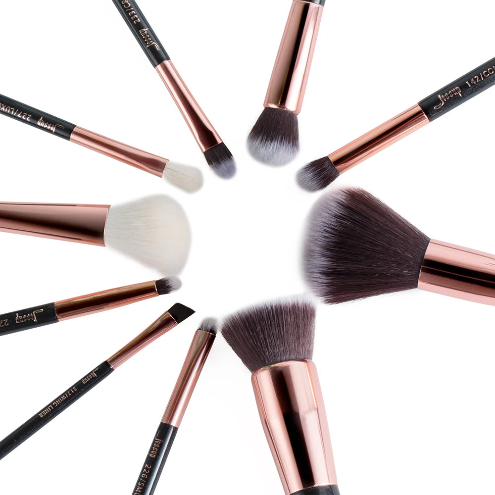 Jessup brushes 10pcs Make up Brush Natural-Synthetic Foundation Powder Contour Blush Eyeshadow Wing Liner Pearl Black