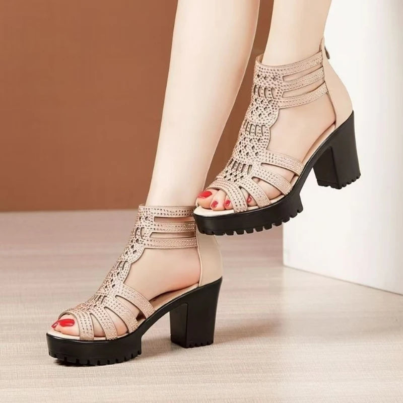 New Women's Fish Mouth Shoes Wedges Hollow Out Anti Slip Sandals Ladies Casual Low Heel Sandals Fashion Open Toe Mujer Footwear