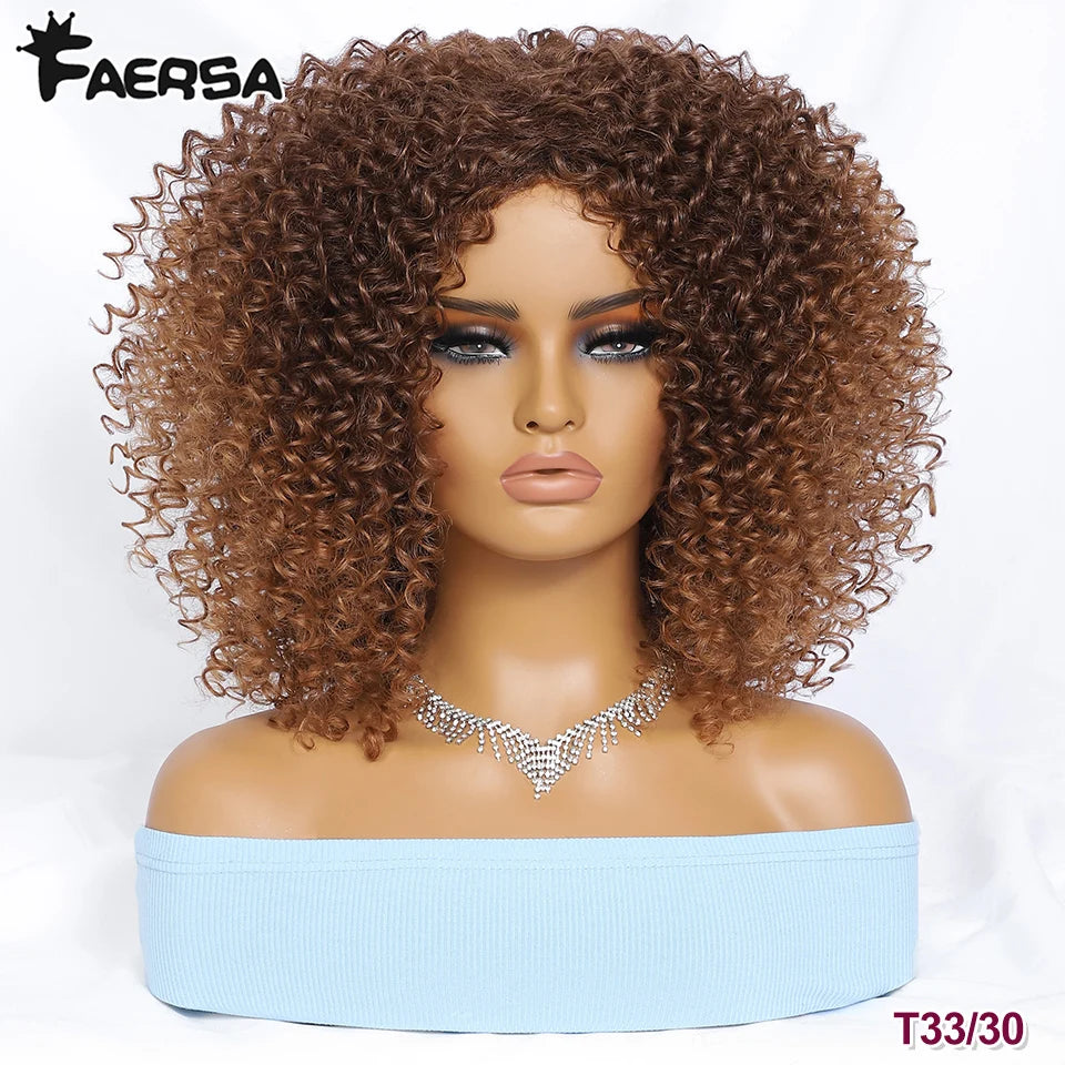 Short Hair Afro Kinky Curly Wig For Black Women Cosplay Blonde Synthetic Natural Red Wigs African Ombre HighTemperature