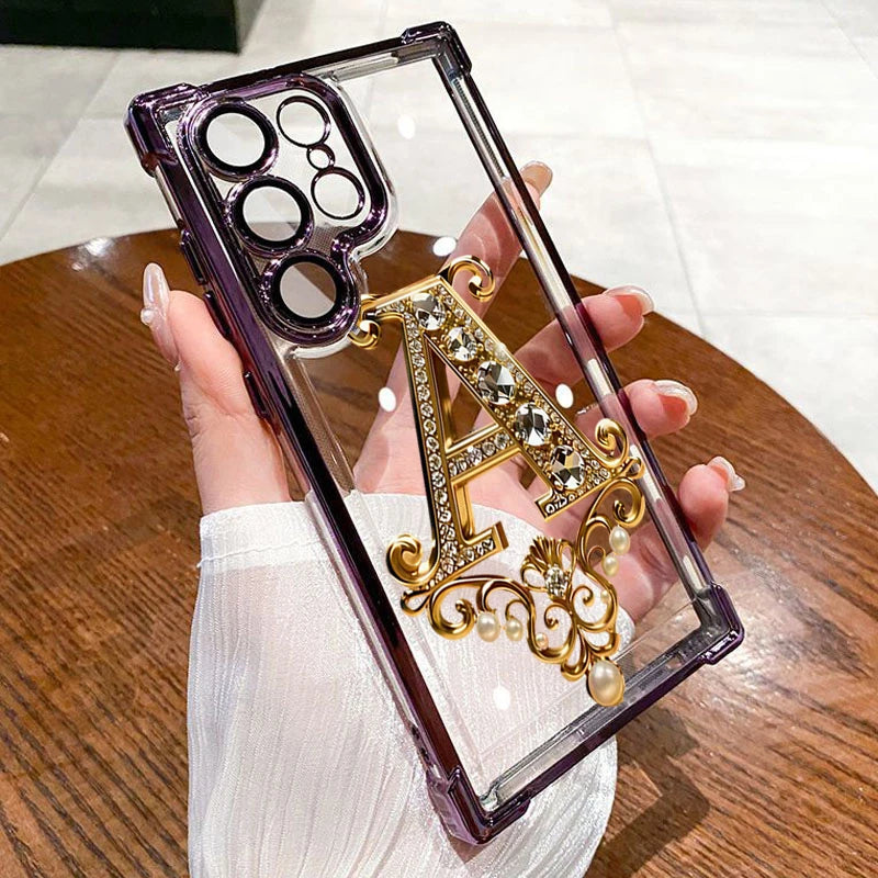 Diamond Golden A-Pattern Clear TPU Phone Case for Samsung Galaxy S26 S25 S24 S23 S22 Ultra Plus S21 FE A36 A35 A55 A54 5G Cover