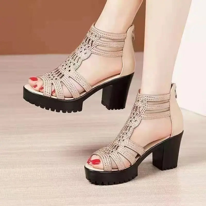 New Women's Fish Mouth Shoes Wedges Hollow Out Anti Slip Sandals Ladies Casual Low Heel Sandals Fashion Open Toe Mujer Footwear