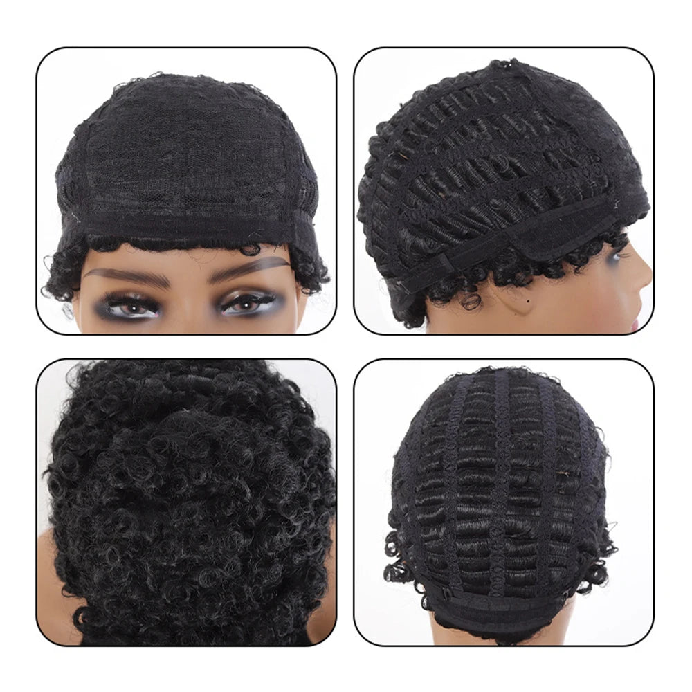 Afro Kinky Curly synthetic wig Hair Wig Short Pixie Cut Wig Full Machine-Made Wig for Women