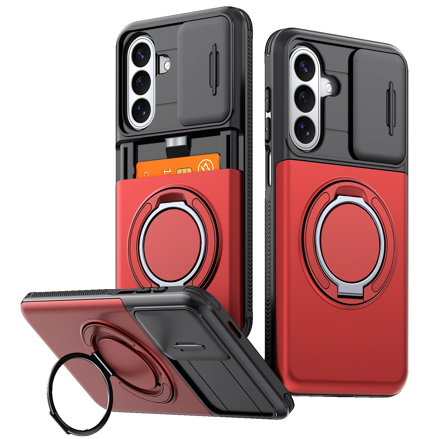 Armor Case For Samsung Galaxy A57 A27 A37 A17 A07 A56 A36 A26 A16 A06 A55 A35 A15 5G Slide Camera Protect With Card Holder Cover
