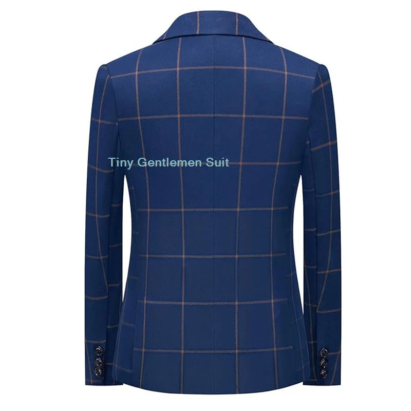 Boys Slim Fit Formal Plaid Suit Set Kids Blazer Vest Pants Bowtie Outfit Child Wedding Birthday Photography Performance Costume