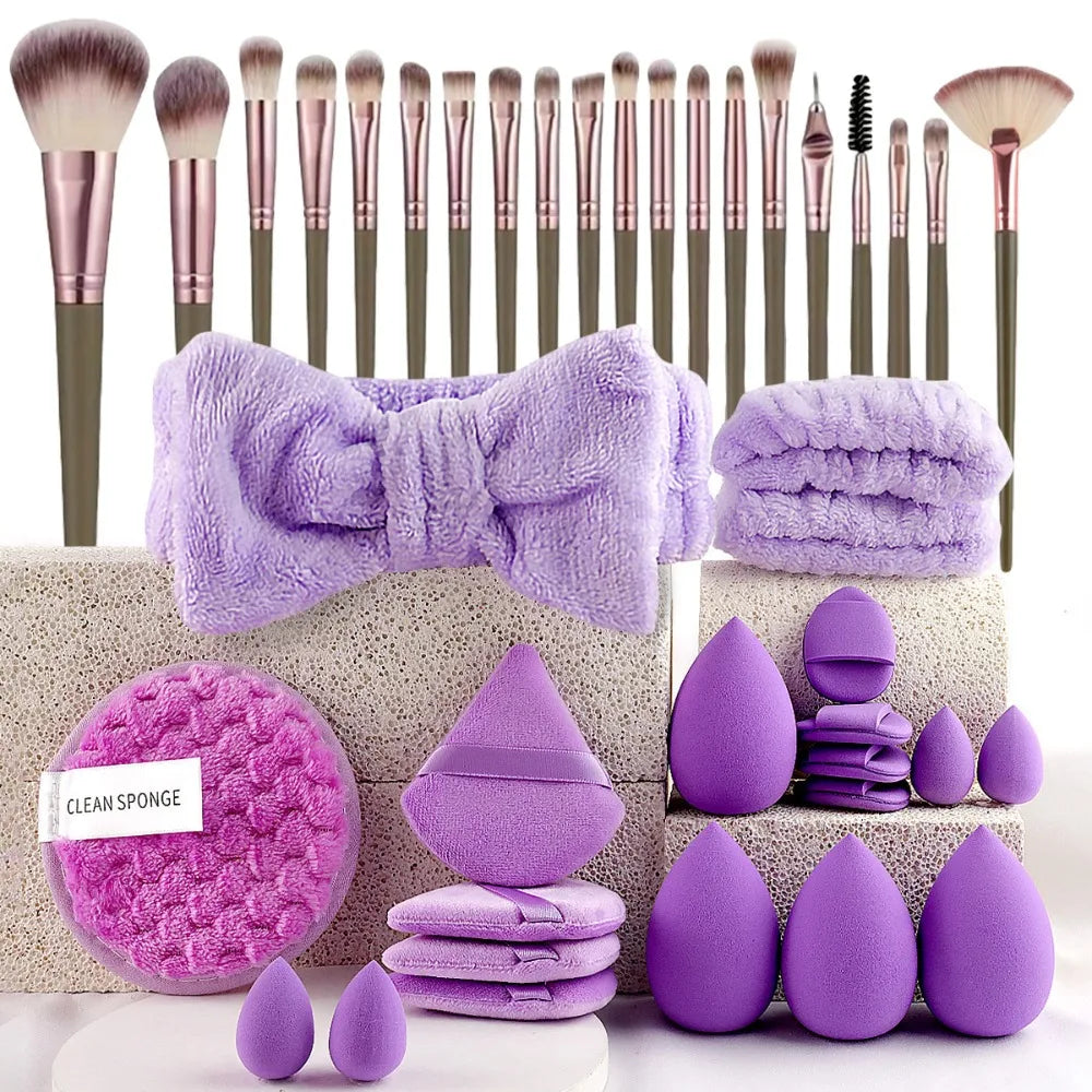 20/40Pcs Makeup Tools Kit Makeup Brushes & Headband Wristband Cleaning Tool Professional Eye Shadows Blush
