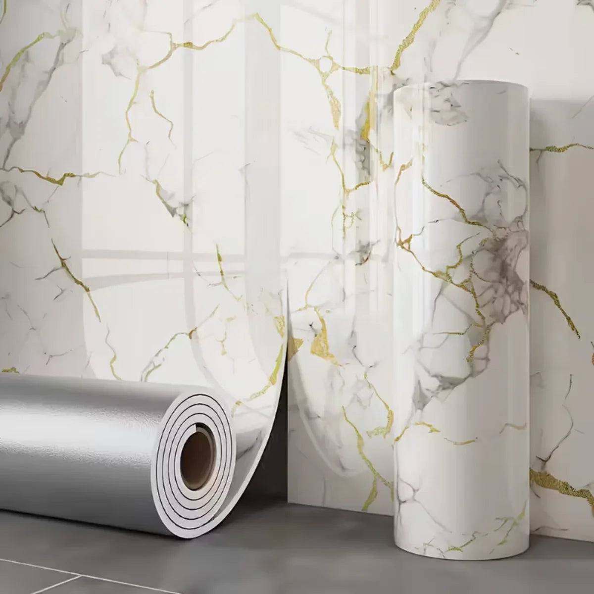 Self Adhesive Marble Wallpaper Waterproof Moisture Proof Faux Tile Wall Sticker for Bathroom Living Room Accent Wall Home Decor