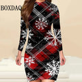 New Year 2025 Christmas Party Women Dress Fashion Christmas Printed Autumn Winter Long Sleeve Elegant Women's Bodycon Mini Dress