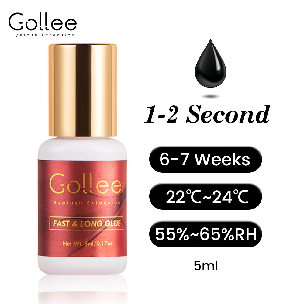 Gollee Lash Extension Glue 1s Fast Dry Long Lasting 6-7 weeks Strong Eyelash Extension Glue Booster Accelerator tools Waterproof