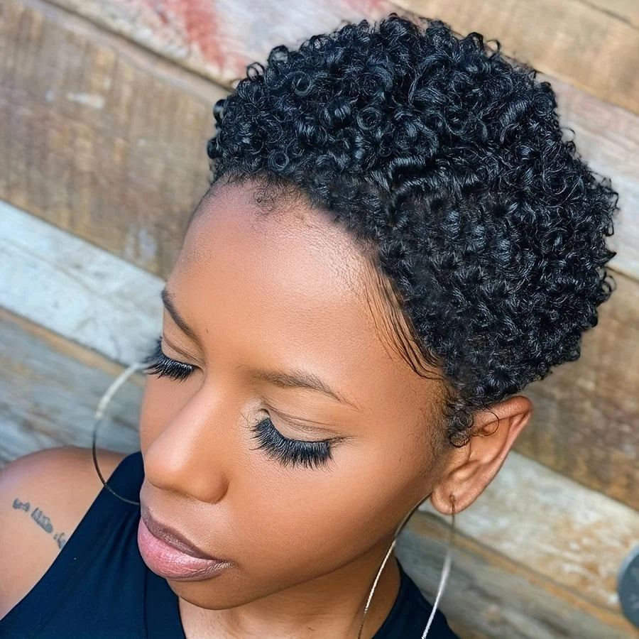 Short Afro Kinky Curly Wigs Human Hair Wig For Women Pixie Cut Wig Deep Wave Water Wave Short Wig Full Machine Made Wig