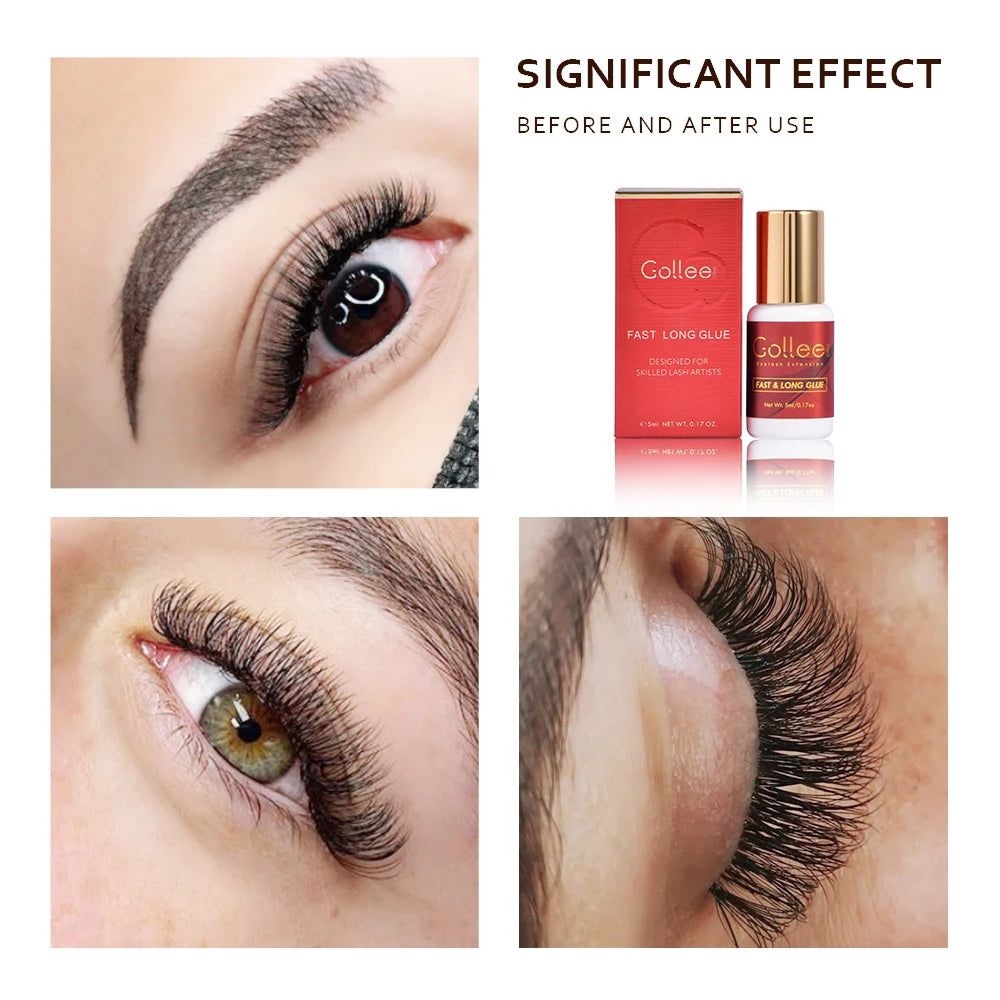 Gollee Lash Extension Glue 1s Fast Dry Long Lasting 6-7 weeks Strong Eyelash Extension Glue Booster Accelerator tools Waterproof