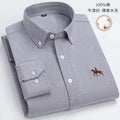 S~6XL Cotton Oxford Shirt For Mens Long Sleeve Plaid Striped Casual Shirts Male Pocket Regular-Fit Button-Down Work Man Shirt