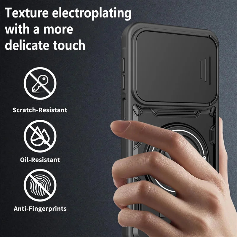 Armor Funda Para For Samsung Galaxy A37 A57 A17 5G A07 4G Case Slide Camera Lens Back Cover Magnetic Ring Stand Protect Coque