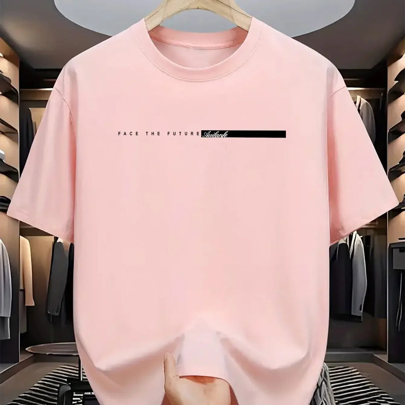 Summer Men's 100% Cotton Casual Loose T-Shirt, Large Letter Print Crew Neck Short Sleeve Top, High Street Unisex Style