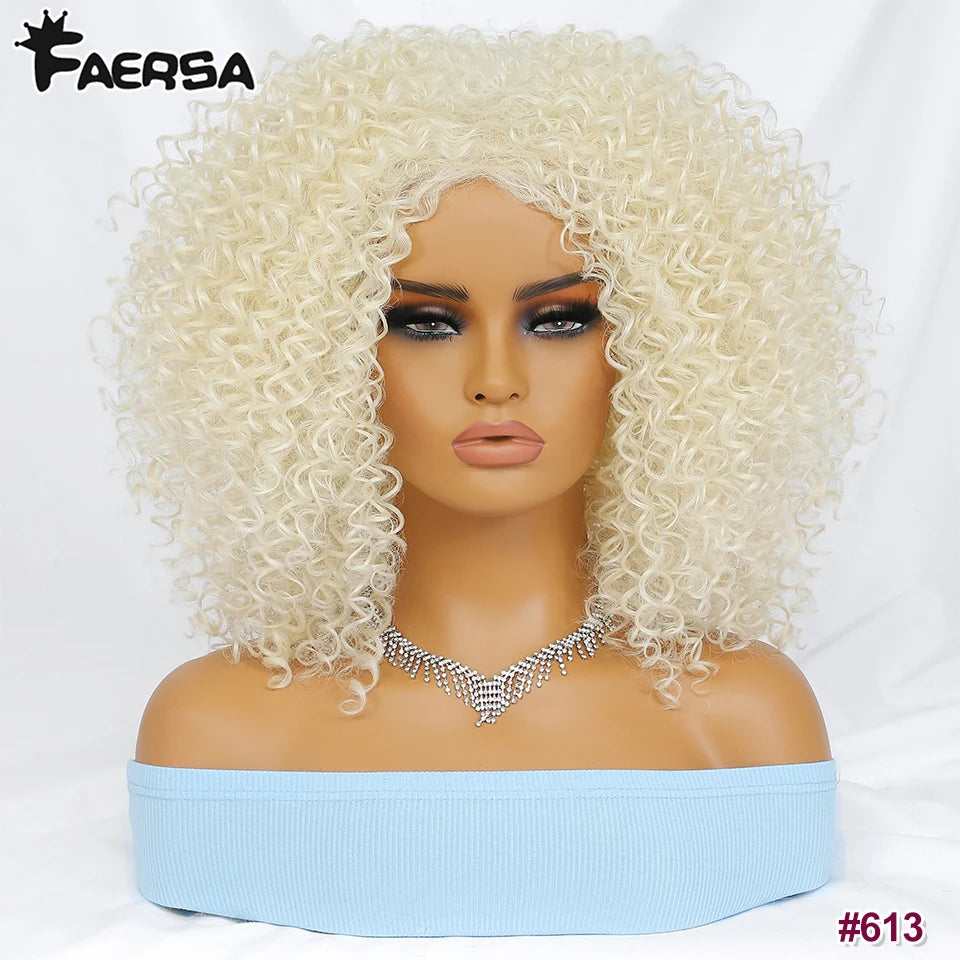 Short Hair Afro Kinky Curly Wig For Black Women Cosplay Blonde Synthetic Natural Red Wigs African Ombre HighTemperature