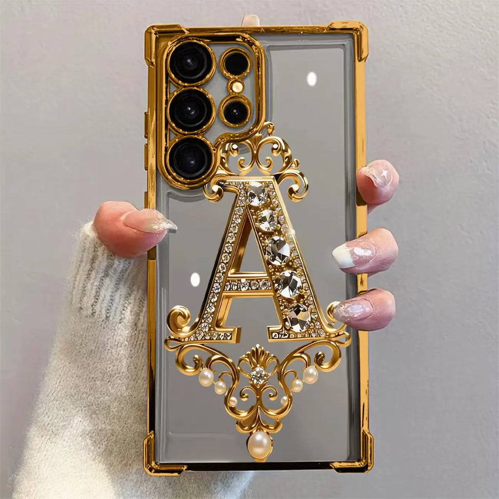 Diamond Golden A-Pattern Clear TPU Phone Case for Samsung Galaxy S26 S25 S24 S23 S22 Ultra Plus S21 FE A36 A35 A55 A54 5G Cover