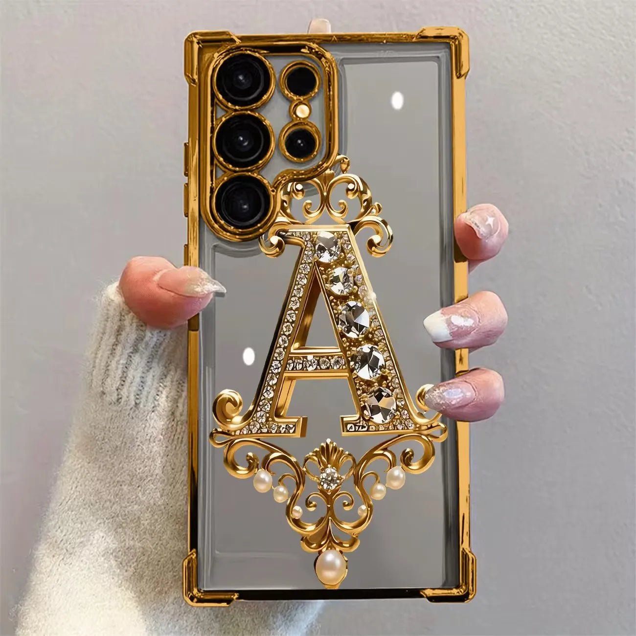 Diamond Golden A-Pattern Clear TPU Phone Case for Samsung Galaxy S26 S25 S24 S23 S22 Ultra Plus S21 FE A36 A35 A55 A54 5G Cover