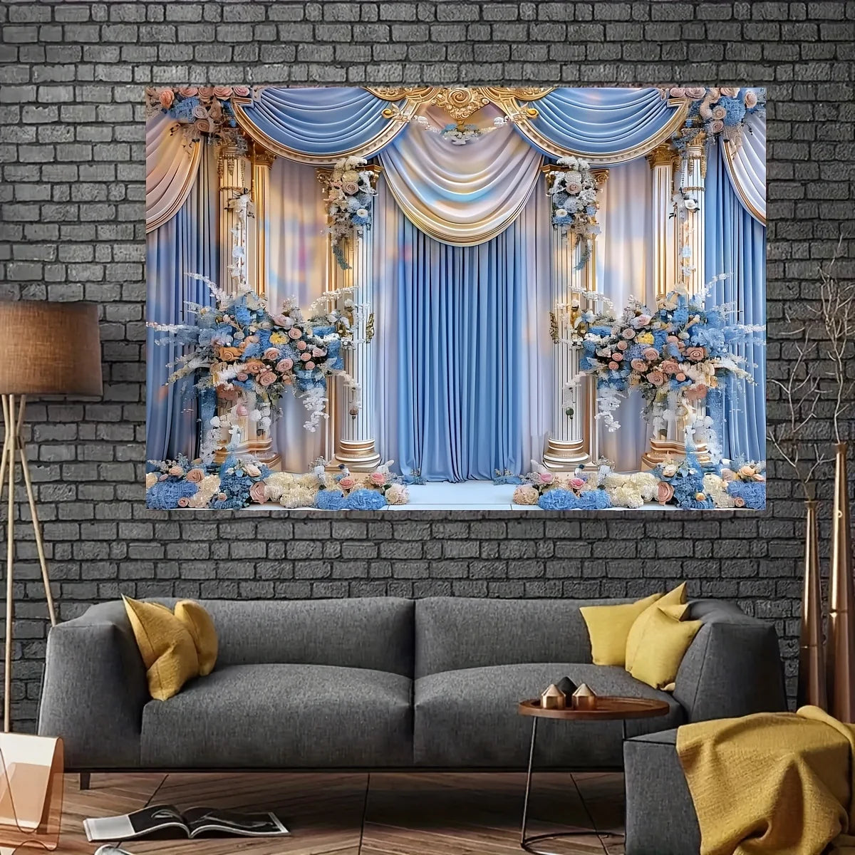 VIKAMA Fresh and Elegant Flower Castle Wedding Party Background Decoration Cloth Colorful Wedding Background Decorative