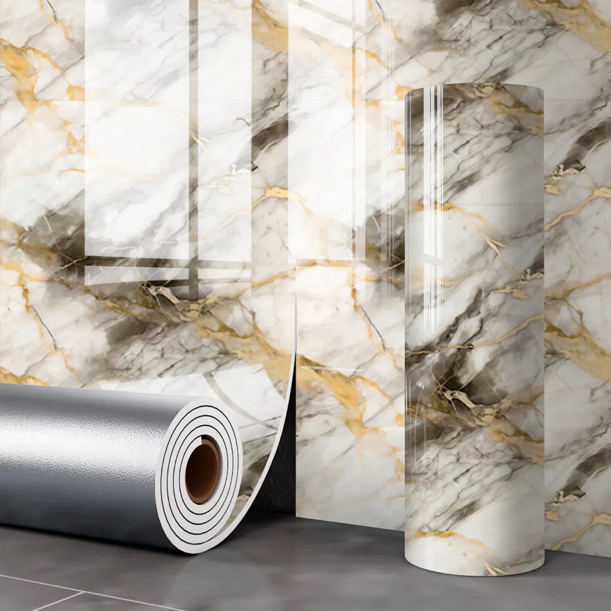 Self Adhesive Marble Wallpaper Waterproof Moisture Proof Faux Tile Wall Sticker for Bathroom Living Room Accent Wall Home Decor