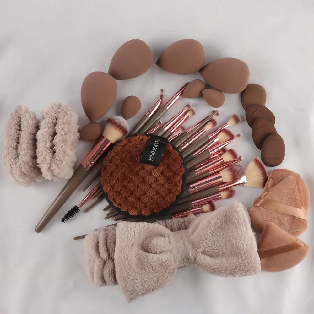 20/40Pcs Makeup Tools Kit Makeup Brushes & Headband Wristband Cleaning Tool Professional Eye Shadows Blush