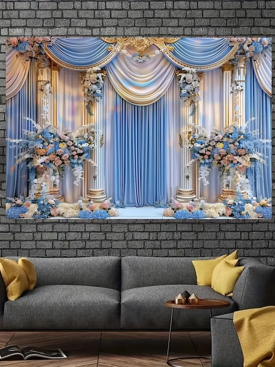 VIKAMA Fresh and Elegant Flower Castle Wedding Party Background Decoration Cloth Colorful Wedding Background Decorative