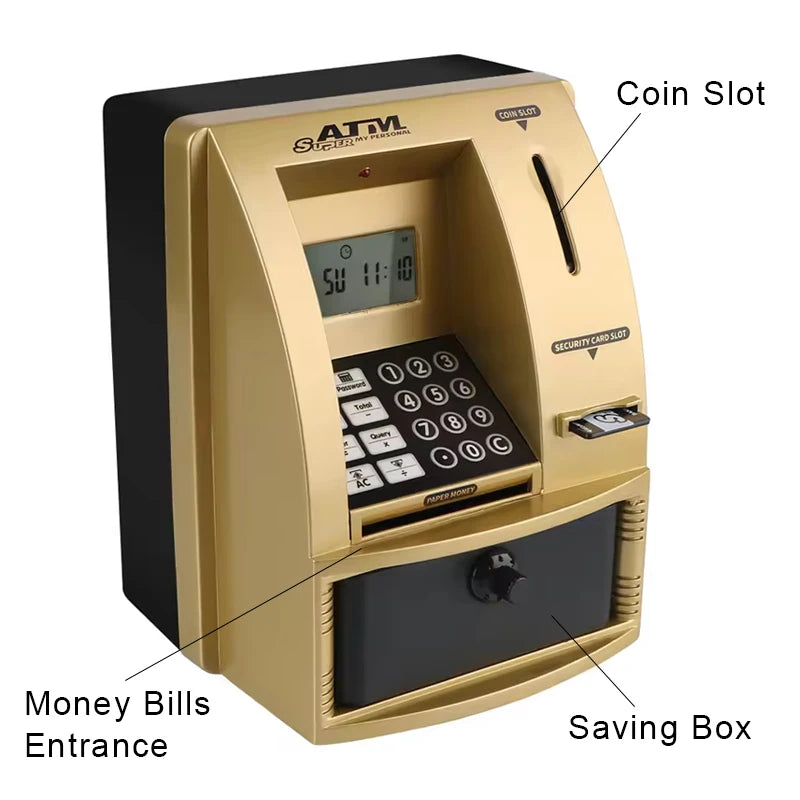 Smart ATM Savings Bank, Real Automatic Cashier Machine, Intelligent Estate Inspired Safe Storage Tank for Secure Money Saving