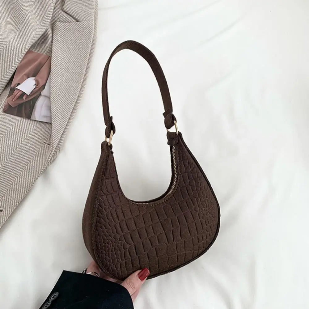 Print Crescent Moon Underarm Bag Shoulder Pouch Tote Bag Cloth Shoulder Bag Large Capacity Solid Color Felt Handbag Girls