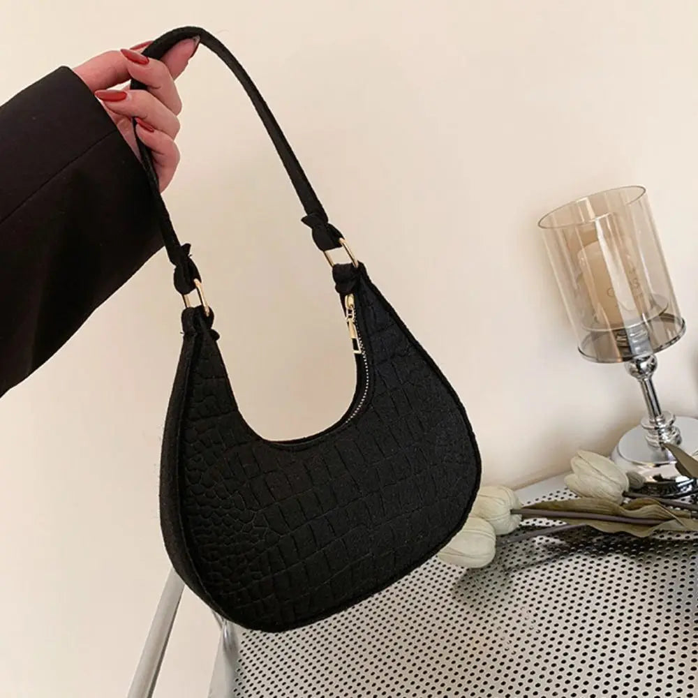 Print Crescent Moon Underarm Bag Shoulder Pouch Tote Bag Cloth Shoulder Bag Large Capacity Solid Color Felt Handbag Girls