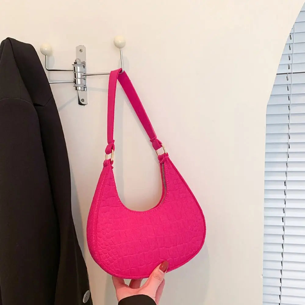 Print Crescent Moon Underarm Bag Shoulder Pouch Tote Bag Cloth Shoulder Bag Large Capacity Solid Color Felt Handbag Girls