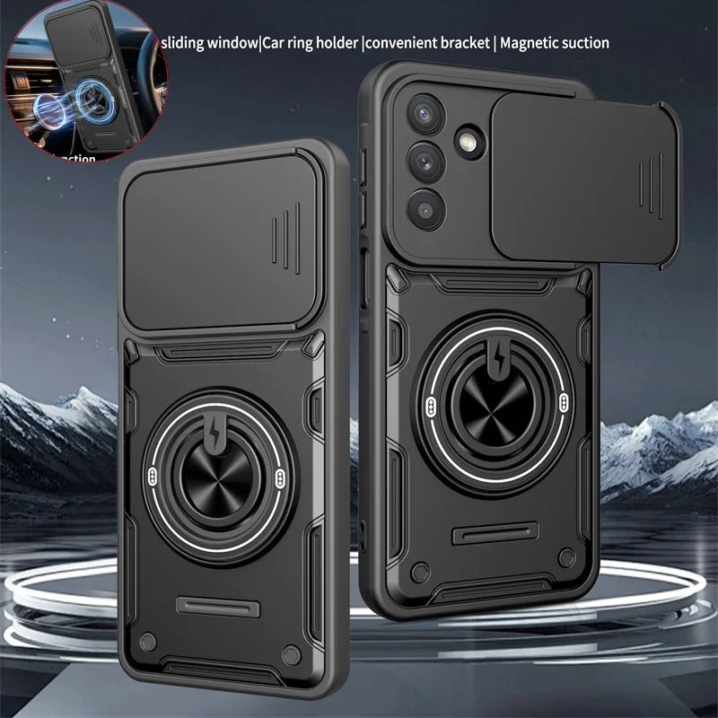 Armor Funda Para For Samsung Galaxy A37 A57 A17 5G A07 4G Case Slide Camera Lens Back Cover Magnetic Ring Stand Protect Coque