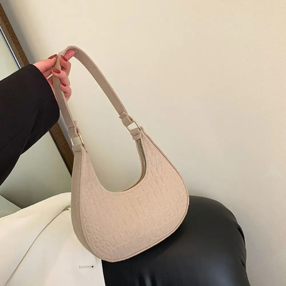 Print Crescent Moon Underarm Bag Shoulder Pouch Tote Bag Cloth Shoulder Bag Large Capacity Solid Color Felt Handbag Girls