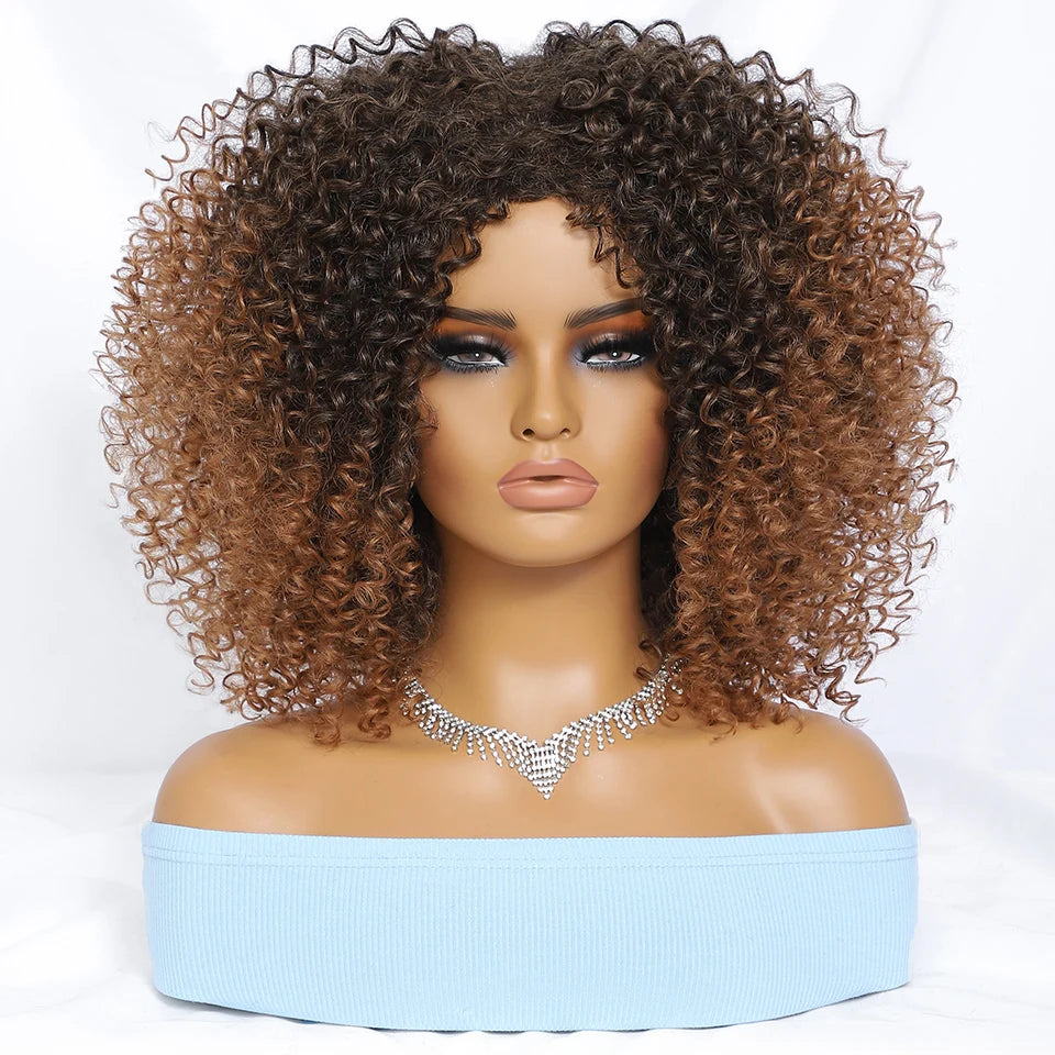 Short Hair Afro Kinky Curly Wig For Black Women Cosplay Blonde Synthetic Natural Red Wigs African Ombre HighTemperature