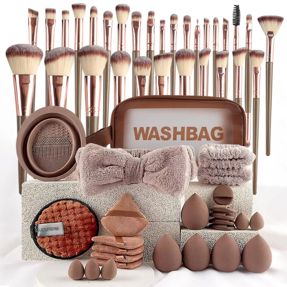 20/40Pcs Makeup Tools Kit Makeup Brushes & Headband Wristband Cleaning Tool Professional Eye Shadows Blush