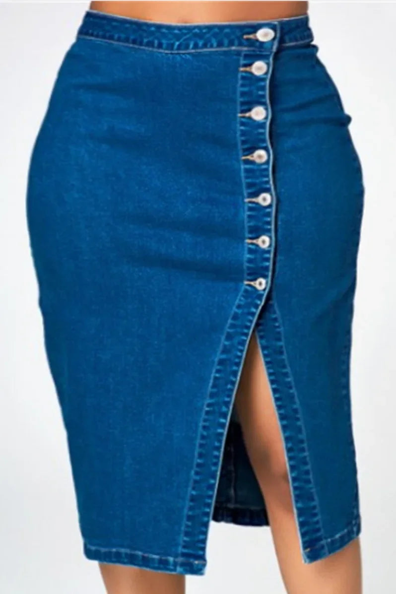 Skirts Denim Women Mid Length Skirt Sexy Hip Wrap Tight High Waist Solid Casual Elegant Splice Regular Autumn Winter 2024