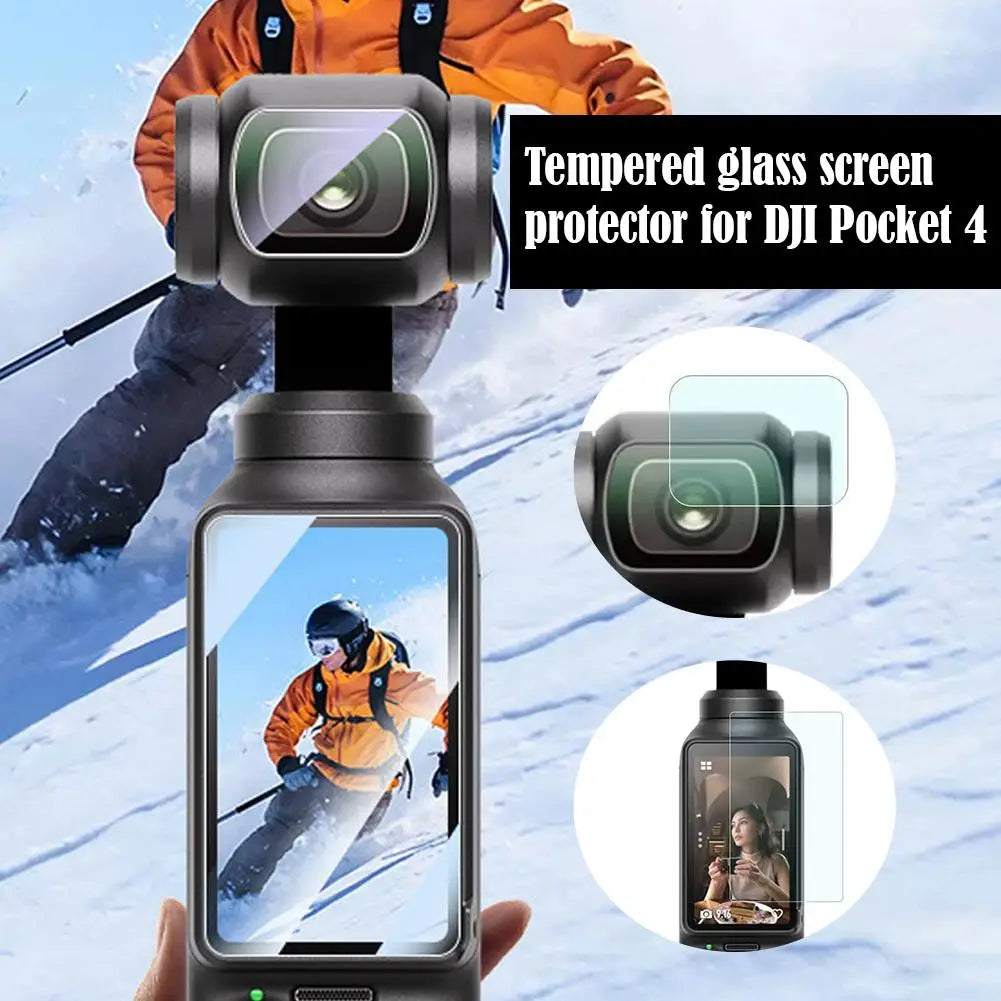 For DJI Osmo Pocket 4 Camera, Tempered Glass Screen Protector + Lens Protector, HD Clear Anti-Fingerprints Film, Accessories