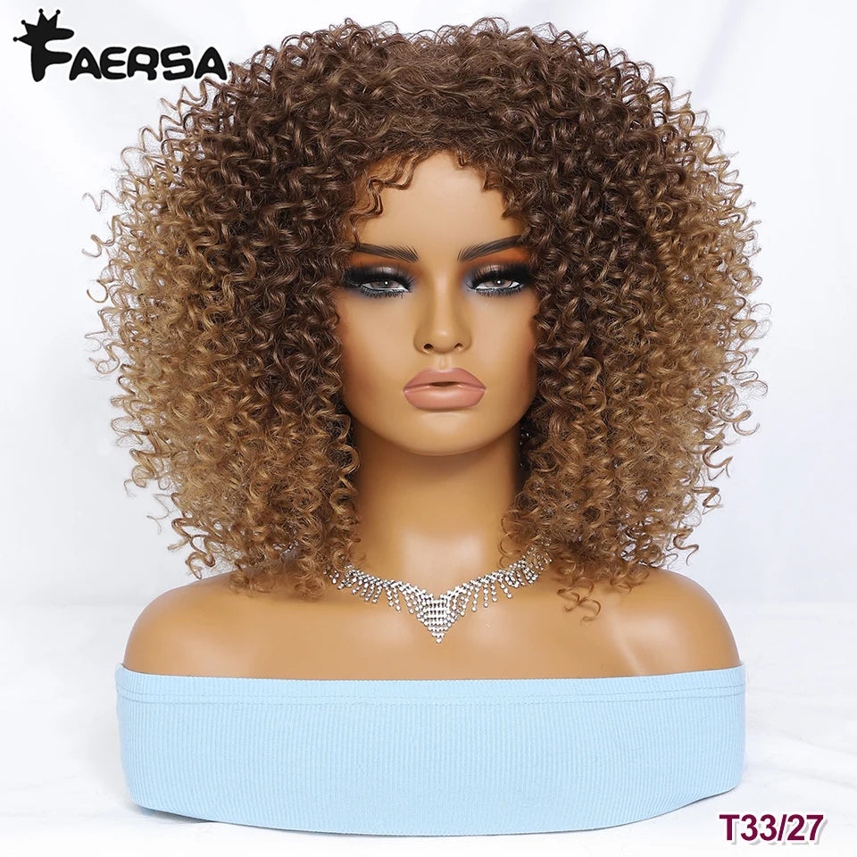 Short Hair Afro Kinky Curly Wig For Black Women Cosplay Blonde Synthetic Natural Red Wigs African Ombre HighTemperature