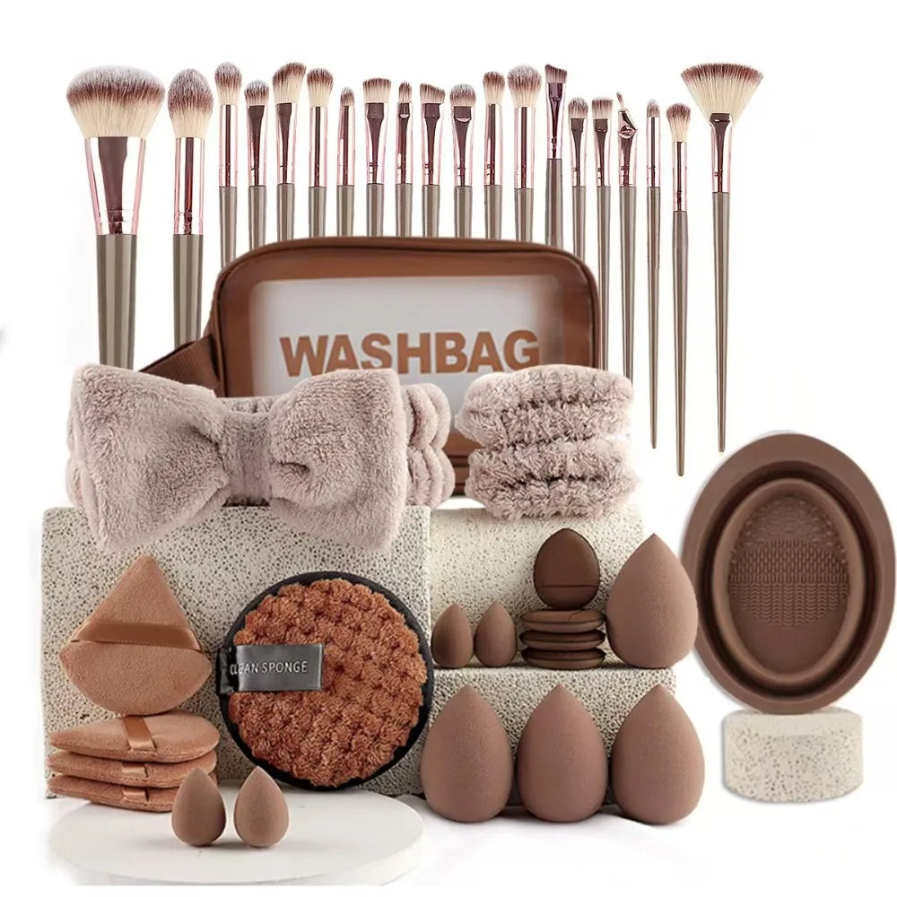 20/40Pcs Makeup Tools Kit Makeup Brushes & Headband Wristband Cleaning Tool Professional Eye Shadows Blush