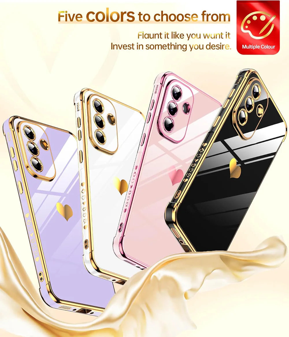 Luxury Plating Silicone Soft Case For Samsung Galaxy A56 A36 A26 A16 A55 A35 A25 A15 A54 A34 A14 Glitter Love Candy Color Glossy