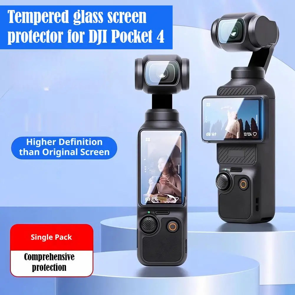 For DJI Osmo Pocket 4 Camera, Tempered Glass Screen Protector + Lens Protector, HD Clear Anti-Fingerprints Film, Accessories