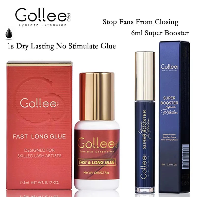 Gollee Lash Extension Glue 1s Fast Dry Long Lasting 6-7 weeks Strong Eyelash Extension Glue Booster Accelerator tools Waterproof