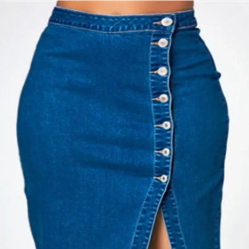 Skirts Denim Women Mid Length Skirt Sexy Hip Wrap Tight High Waist Solid Casual Elegant Splice Regular Autumn Winter 2024
