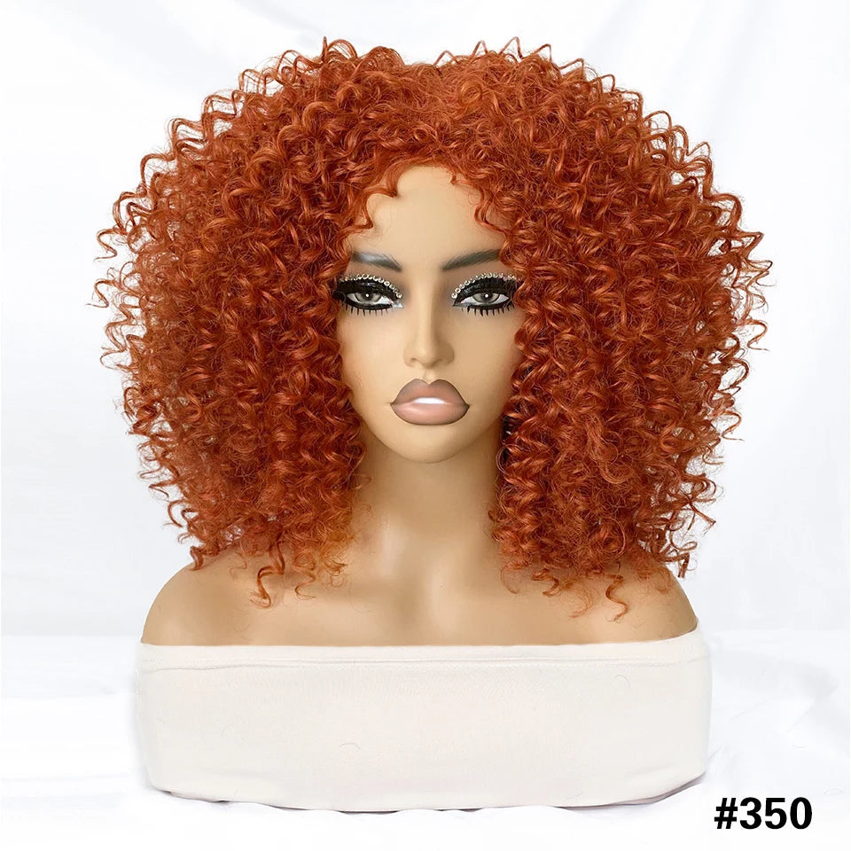 Short Hair Afro Kinky Curly Wig For Black Women Cosplay Blonde Synthetic Natural Red Wigs African Ombre HighTemperature