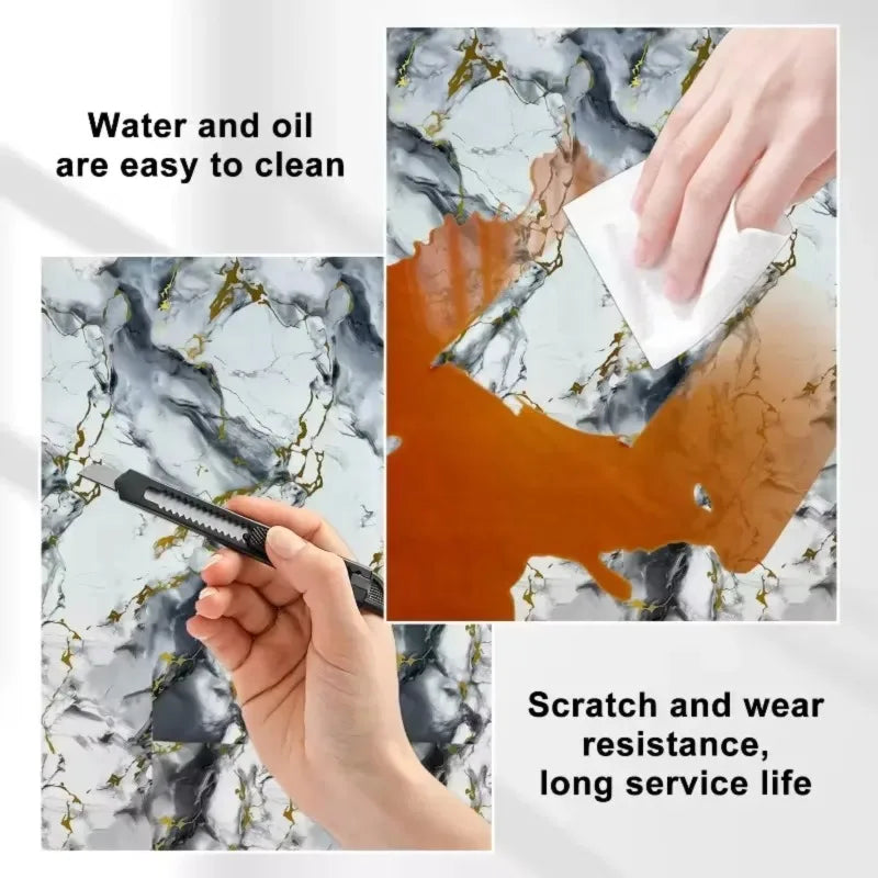 Self Adhesive Marble Wallpaper Waterproof Moisture Proof Faux Tile Wall Sticker for Bathroom Living Room Accent Wall Home Decor