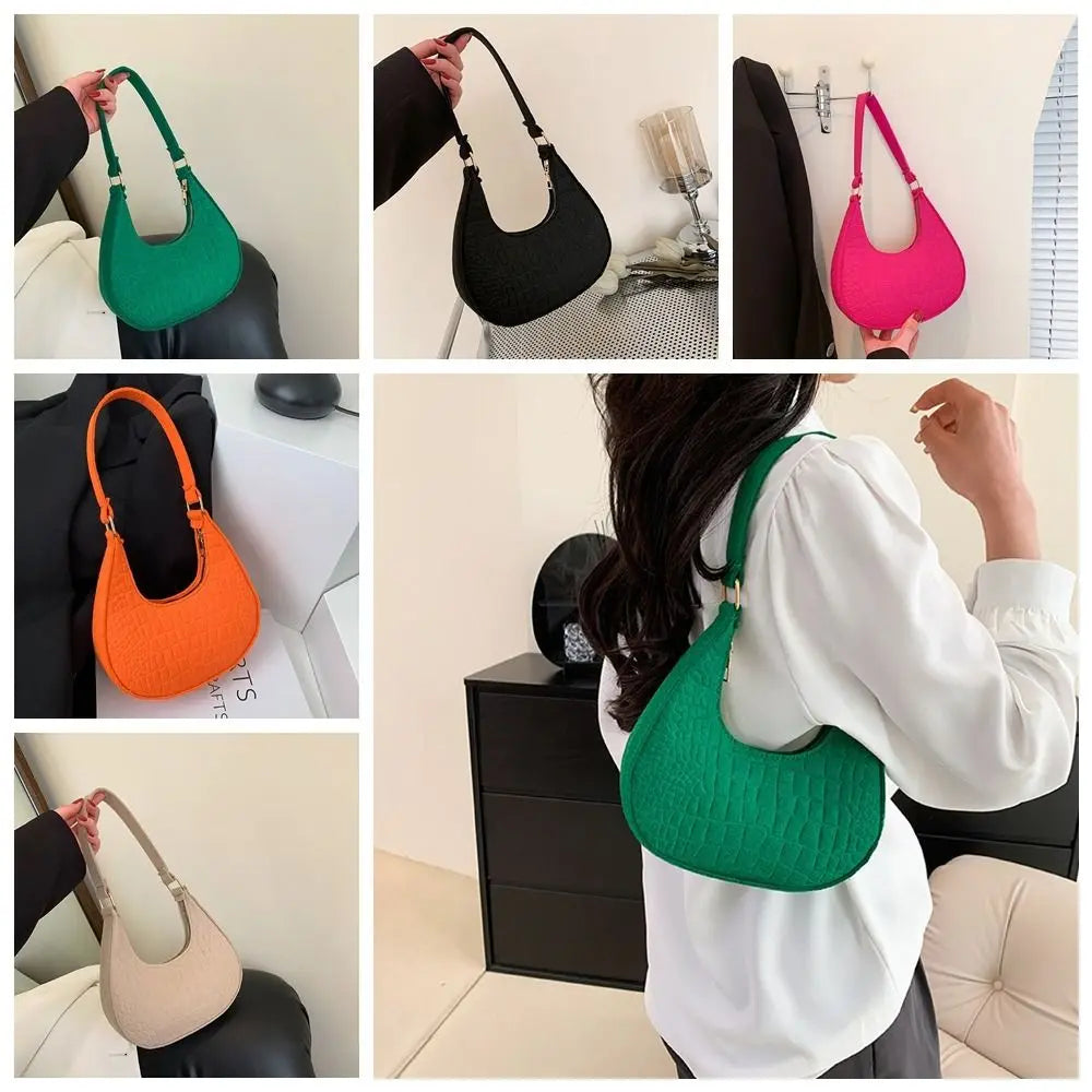 Print Crescent Moon Underarm Bag Shoulder Pouch Tote Bag Cloth Shoulder Bag Large Capacity Solid Color Felt Handbag Girls
