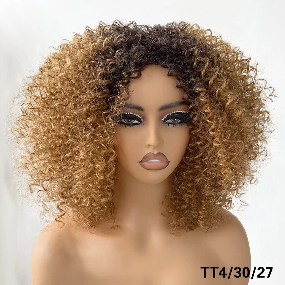 Short Hair Afro Kinky Curly Wig For Black Women Cosplay Blonde Synthetic Natural Red Wigs African Ombre HighTemperature