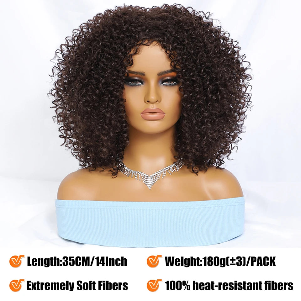 Short Hair Afro Kinky Curly Wig For Black Women Cosplay Blonde Synthetic Natural Red Wigs African Ombre HighTemperature