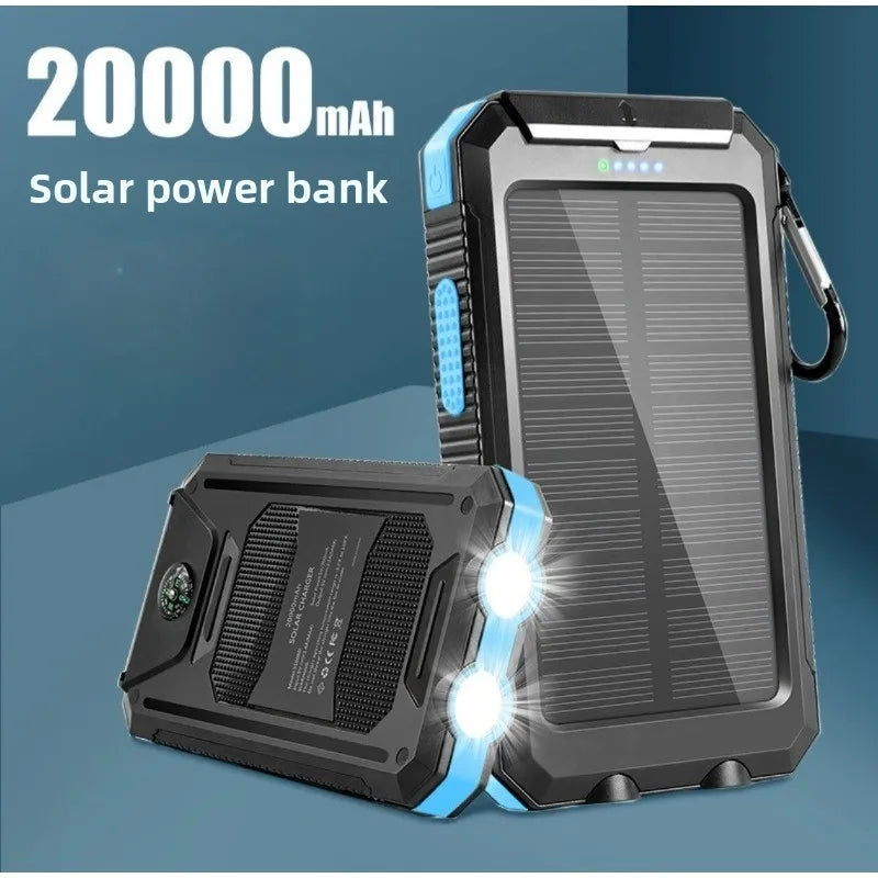 Solar Power Bank Waterproof Outdoor Portable Charger with Camping Light for Hiking Travel Emergency